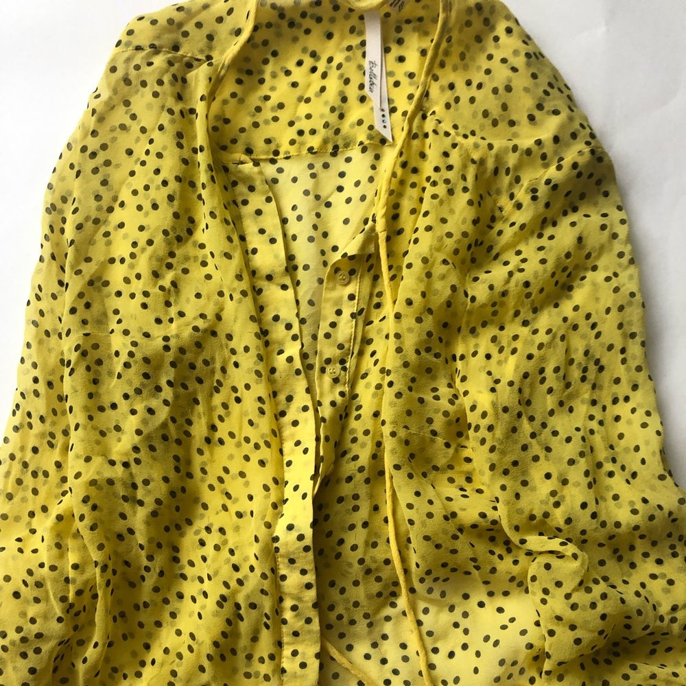 GORGEOUS yellow and black polka dot sheer blouse.
